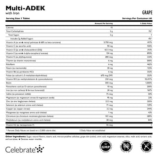 Witamina Multi-ADEK z 60 mg Żelazo, Do żucia, Grape