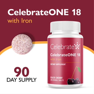 CelebrateONE 18 Raz dziennie multiwitamina bariatryczna z Żelazo, Do żucia