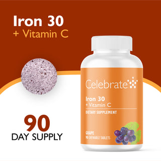 Żelazo 30 mg + Witamina C, Do żucia, Grape 