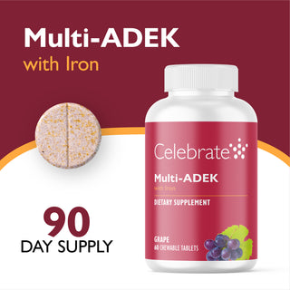 Witamina Multi-ADEK z 60 mg Żelazo, Do żucia, Grape